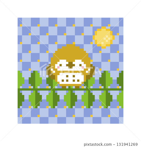 夜空與貓頭鷹像素藝術 131941269