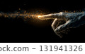 Abstract digital hand made of glowing particles on dark background 131941326