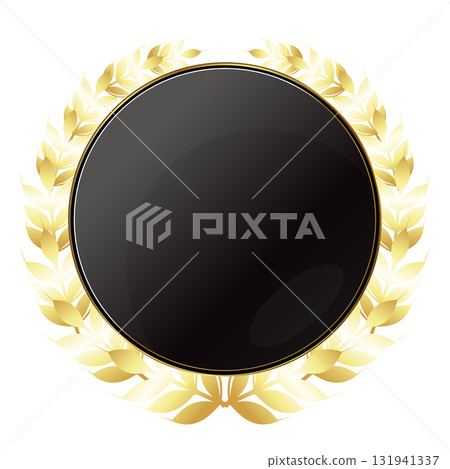 Coat of arms design with black circle and golden laurel branches 131941337