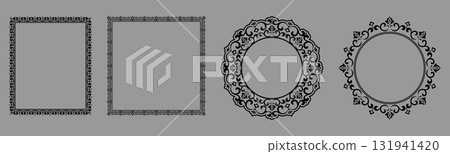 Set of decorative frames Elegant vector element for design in Eastern style, place for text. Floral black and gray borders. Lace illustration for invitations and greeting cards Set of decorative frames Elegant vector element for design in Eastern style, place for text. Floral black and gray borders. Lace illustration for invitations and greeting cards 131941420