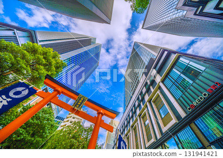 Tokyo cityscape in Japan, with views of Fukutoku Shrine and other shrines in the valley between buildings in Nihonbashi Muromachi Tokyo cityscape in Japan, with views of Fukutoku Shrine and other shrines in the valley between buildings in Nihonbashi Muromachi 131941421