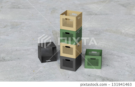Camping or Milk Plastic Utility Boxes for Storage. 3D Rendering. 131941463
