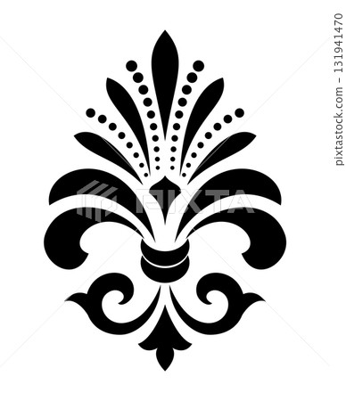 Black and white royal lily . Heraldic sign, logo, design element, decoration. Graphic vector pattern. 131941470