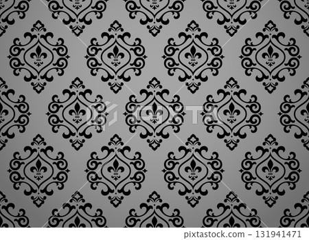 Wallpaper in the style of Baroque. Gray and black floral ornament. Seamless vector background. Graphic pattern for fabric, wallpaper, packaging. Ornate Damask flower illustration Wallpaper in the style of Baroque. Gray and black floral ornament. Seamless vector background. Graphic pattern for fabric, wallpaper, packaging. Ornate Damask flower illustration 131941471