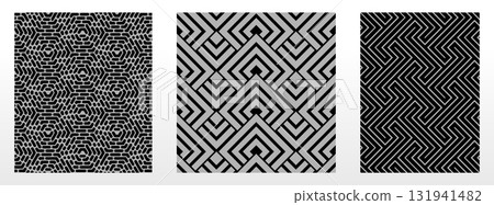 Geometric set of seamless black and gray patterns. Simple vector graphics Geometric set of seamless black and gray patterns. Simple vector graphics 131941482