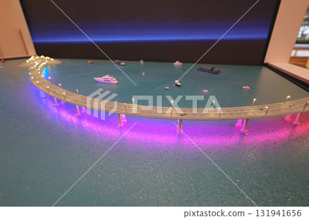 Oct 4 2025 Miniature Night Waterfront Bridge Model With Soft Illuminated Lights 131941656