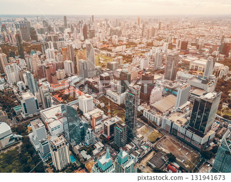 modern Bangkok city with skyscrapers of financial downtown district aerial view, drone view of bustling capital of Thailand 131941673