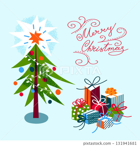 Merry Christmas and Happy New Year festive greeting background. Holiday vector illustration Merry Christmas and Happy New Year festive greeting background. Holiday vector illustration 131941681