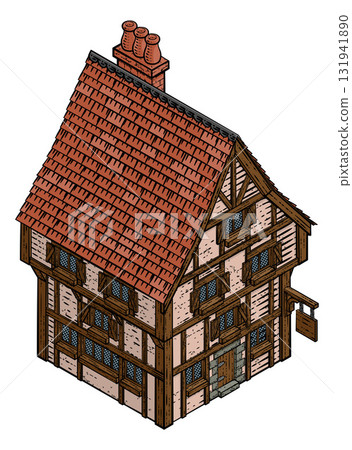Medieval Timber House Isometric Illustration 131941890