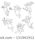 Cute angel line drawing illustration set of 6 131941912