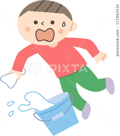 Child tripping over bucket 131942416