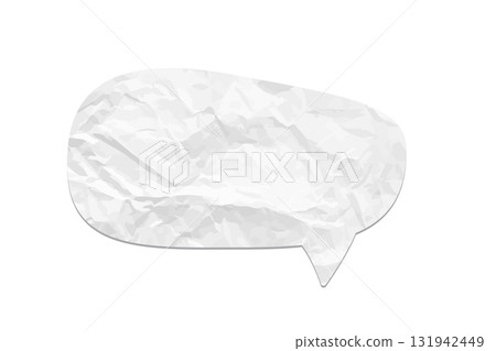 Crumpled paper speech bubble. White wrinkled paper chat icon on transparent background. Realistic texture vector design element for messages, communication, or scrapbooking projects 131942449