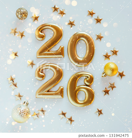 Happy New Year 2026. Golden numbers on a white background 131942475