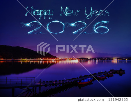 2026 happy new year fireworks over Mount fuji-san in japan at night 131942565