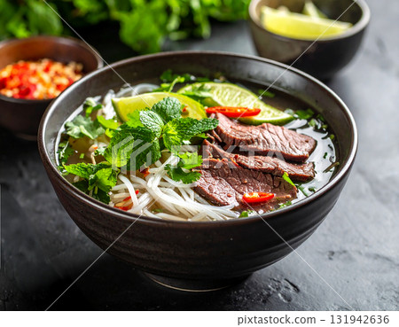 Pho topped with beef 131942636
