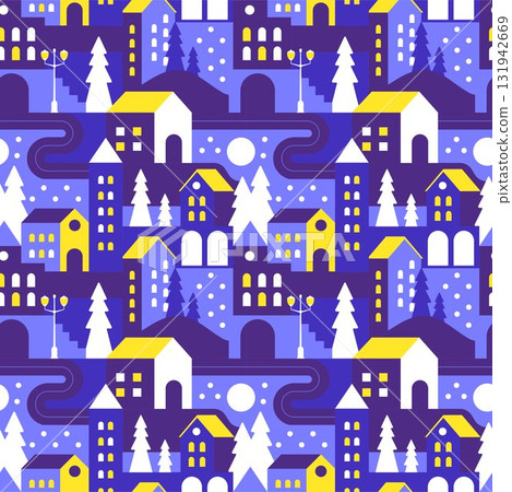 Merry Christmas Seamless Pattern Illustration with Holiday Decoration Elements and Festive Ornaments 131942669