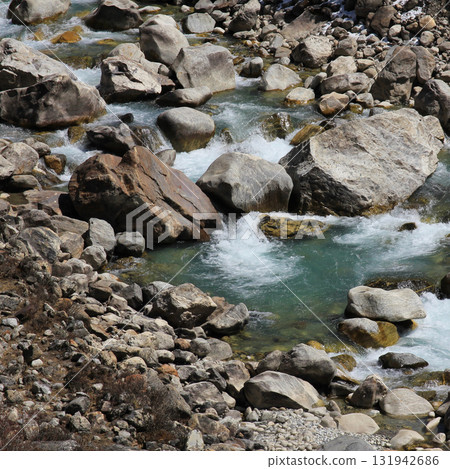 Detail of the Langtang Khola, river in the Langtang Valley, Nepal. 131942686