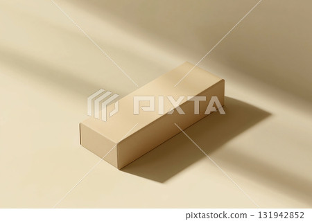 Minimalist product packaging mockup casting a shadow on a beige background, ideal for showcasing branding and designs 131942852