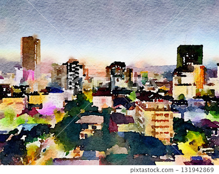 Watercolor｜Phnom Penh Night Cityscape and Urban Vi 131942869