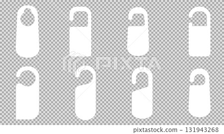 Door hanger do not disturb template. Hotel tag silhouette, set sign, blank. Die empty label hanger on door hotel room. Cardboard signs isolated on white background 131943268