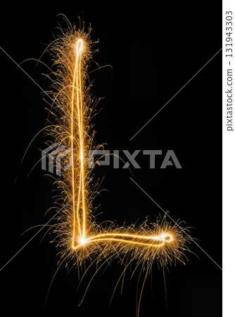 Golden Sparkler Light Painting typeface Typography the character L Golden Sparkler Light Painting typeface Typography the character L 131943303