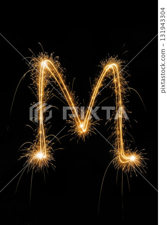 Golden Sparkler Light Painting typeface Typography the character M Golden Sparkler Light Painting typeface Typography the character M 131943304