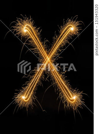 Golden Sparkler Light Painting typeface Typography the character X 131943320