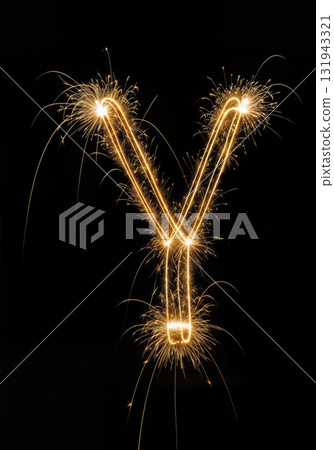 Golden Sparkler Light Painting typeface Typography the character Y 131943321