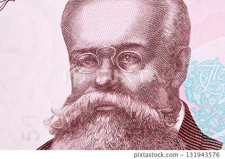 Mykhailo Hrushevsky a closeup portrait from Ukrainian money 131943576