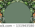 abstract green semicircle on the wall of flowers and leaves background, nature, decor, decoration, fashion, object, banner, template, card, copy space 131943580