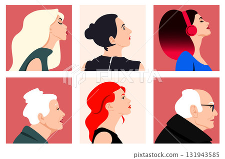 Collection of profile person drawings for marketing illustration, avatar member 131943585