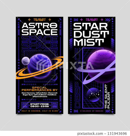 Vertical Space Posters Featuring Planetary Rings and Techno Decor 131943696