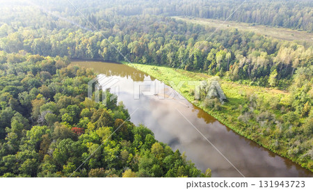 A river with a forest on either side A river with a forest on either side 131943723