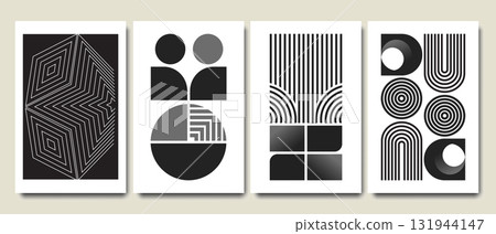 Modern Bauhaus posters and black geometric cover Modern Bauhaus posters and black geometric cover 131944147