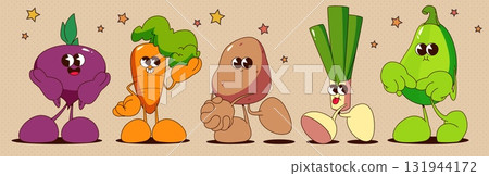 Cartoon vegetable characters with retro style 131944172