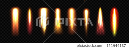 Rocket jet fire trails with golden flame and smoke 131944187