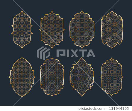 Arab windows with gold geometric patterns 131944195