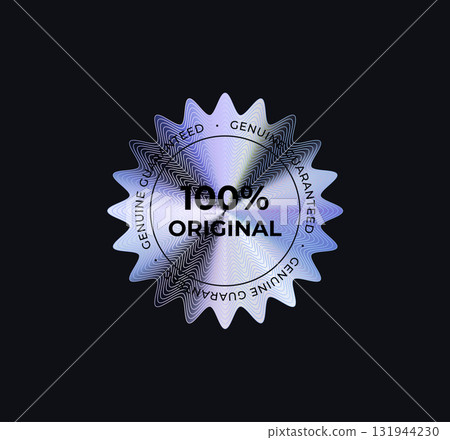 100 Percent Original Badge Sticker Limited Edition Label In Holograph Gradient Style. Glossy Metallic Icon Logo Seal For Branding, Promo, Ecommerce UI, Shop Product Advertising. Vector Illustration 131944230