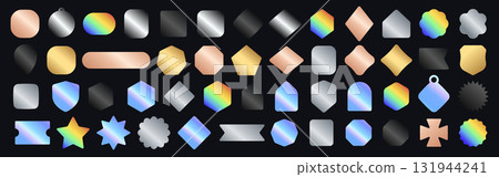 Gradient Metallic Badges Shapes For UI Branding Gold Silver Holographic Buttons Labels Icons. Minimal Modern Elements Set For Web Apps Social Media Packaging Marketing. Vector Illustration. Gradient Metallic Badges Shapes For UI Branding Gold Silver Holographic Buttons Labels Icons. Minimal Modern Elements Set For Web Apps Social Media Packaging Marketing. Vector Illustration. 131944241