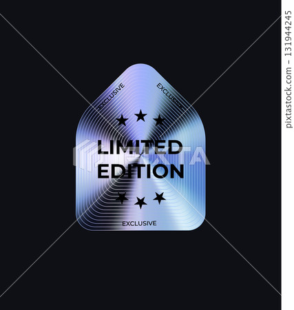 Limited Edition Badge Sticker Limited Edition Label In Holograph Gradient Style. Glossy Metallic Icon Logo Seal For Branding, Promo, Ecommerce UI, Shop Product Advertising. Vector Illustration Limited Edition Badge Sticker Limited Edition Label In Holograph Gradient Style. Glossy Metallic Icon Logo Seal For Branding, Promo, Ecommerce UI, Shop Product Advertising. Vector Illustration 131944245