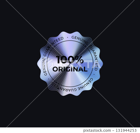 100 Percent Original Badge Sticker Limited Edition Label In Holograph Gradient Style. Glossy Metallic Icon Logo Seal For Branding, Promo, Ecommerce UI, Shop Product Advertising. Vector Illustration 131944253