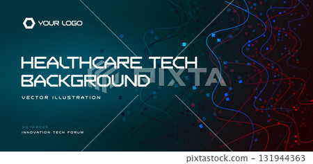 Healthcare tech background, medical data lines with blue red particles. For hospital dashboards, telemedicine apps, website, event. Healthcare technologies BG digital medicine. Vector illustration 131944363