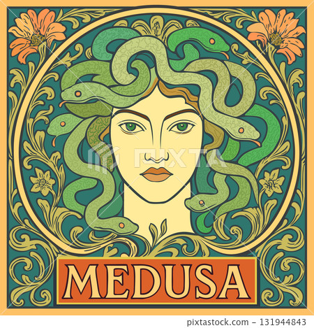 Gorgon medusa. Vector poster in art nouveau style 131944843