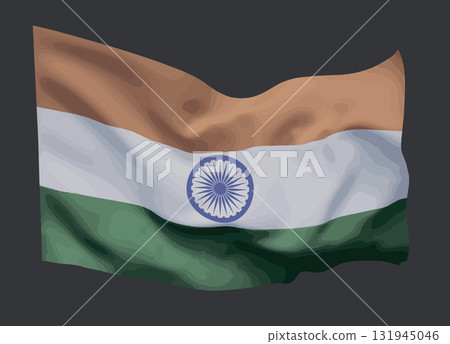 Waving flag of the republic of India on a neutral background. Vector. 131945046
