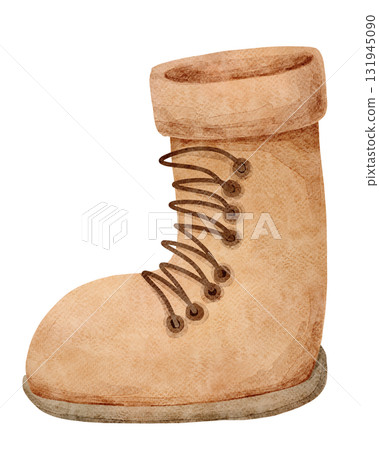 Watercolor Illustration of Tan Hiking Boot Watercolor Illustration of Tan Hiking Boot 131945090