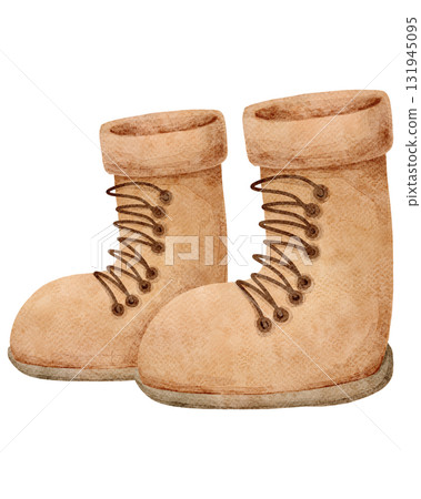 Watercolor Illustration of Tan Hiking Boots Watercolor Illustration of Tan Hiking Boots 131945095