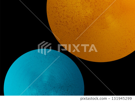 Abstract linear blue and golden circles with grunge grainy texture background 131945299