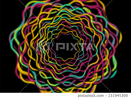 Colorful smooth wavy circular shapes on black background Colorful smooth wavy circular shapes on black background 131945300
