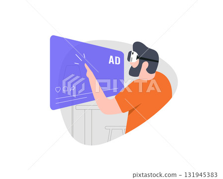 AR-driven interactive ads. Immersive banners, smartphone interactions, and virtual object placements showing how augmented reality enhances ar ad engagement. Modern flat isolated vector illustration 131945383