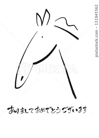 簡單的水墨馬輪廓新年賀卡2026新年材料，單色 131945562